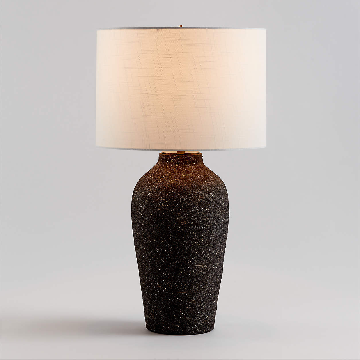 Corfu Tall Black Earthenware Table Lamp with Drum Shade | Crate & Barrel | Crate & Barrel