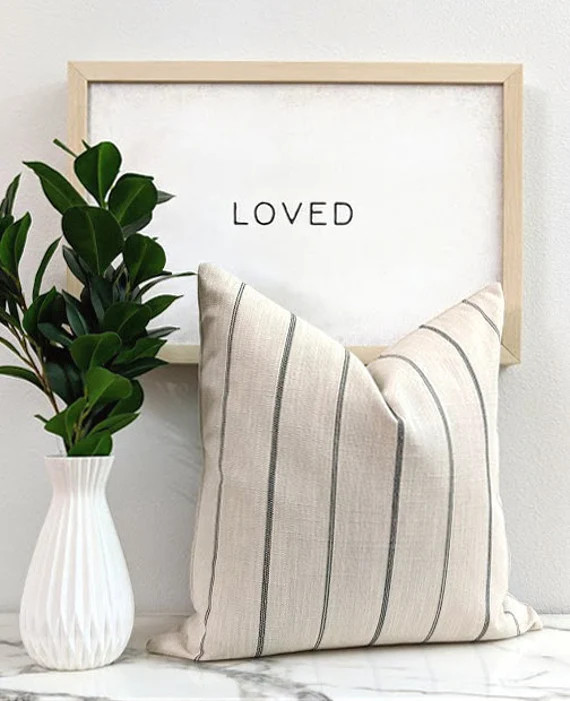 Cream Stripe Pillow Cover, Farmhouse Pillow Cover, Black Stripe Pillow Cover, Cream and Black Str... | Etsy (US)