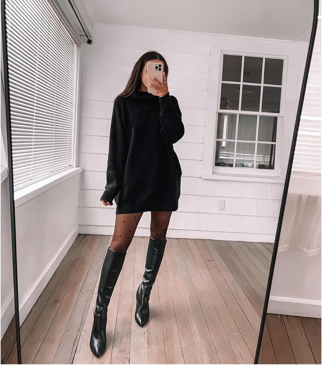 Valentines day outfit💕 How cute are these heart tights! wearing M in sweater dress + boots are true to size. 
 

 #LTKValentine #LTKPetite