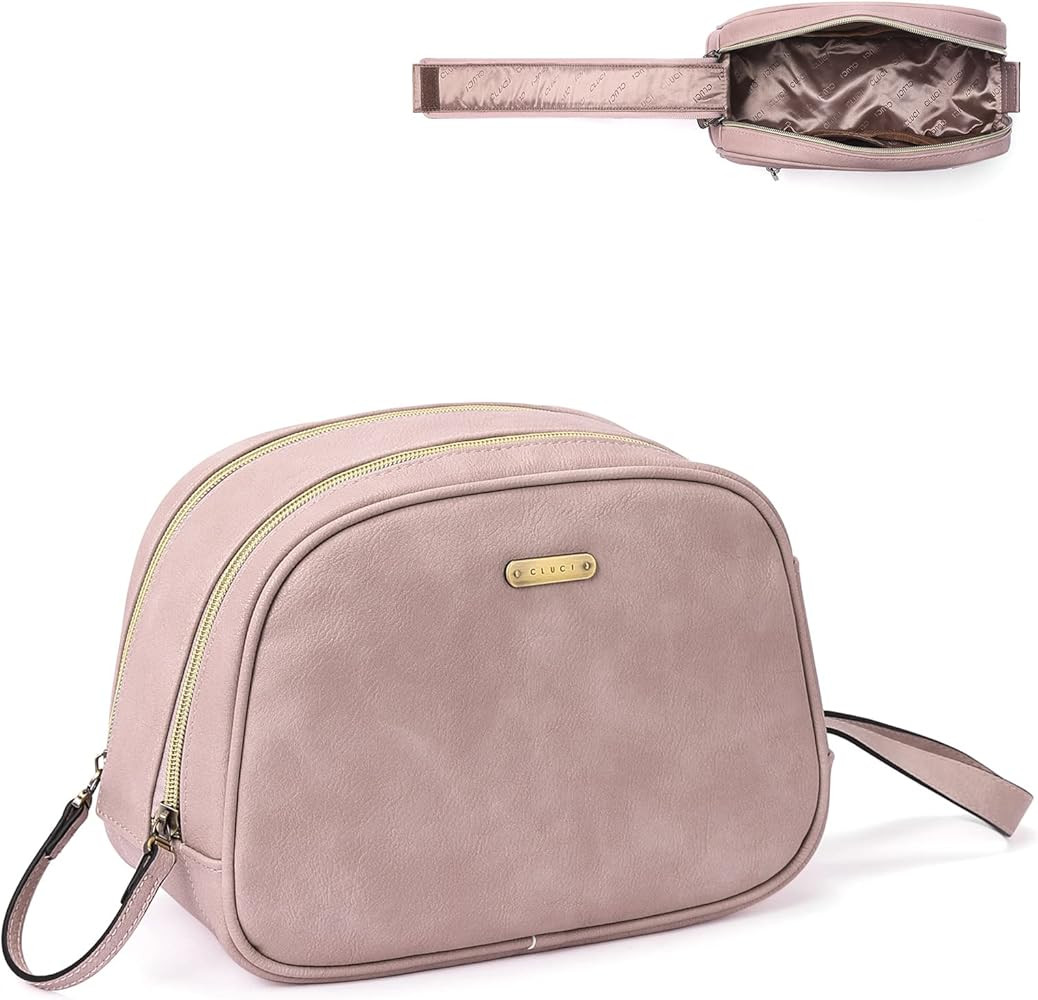 CLUCI Toiletry Bag Travel Bag with Hanging Hook Leather Makeup Cosmetic Bag Travel Organizer for ... | Amazon (US)