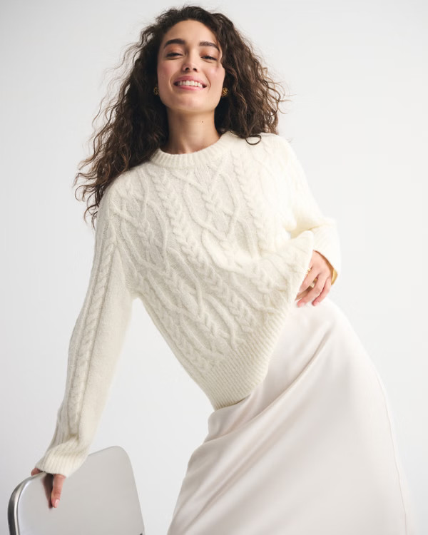 Women's The A&F Madeline Cable Crew Sweater | Women's Tops | Abercrombie.com | Abercrombie & Fitch (US)