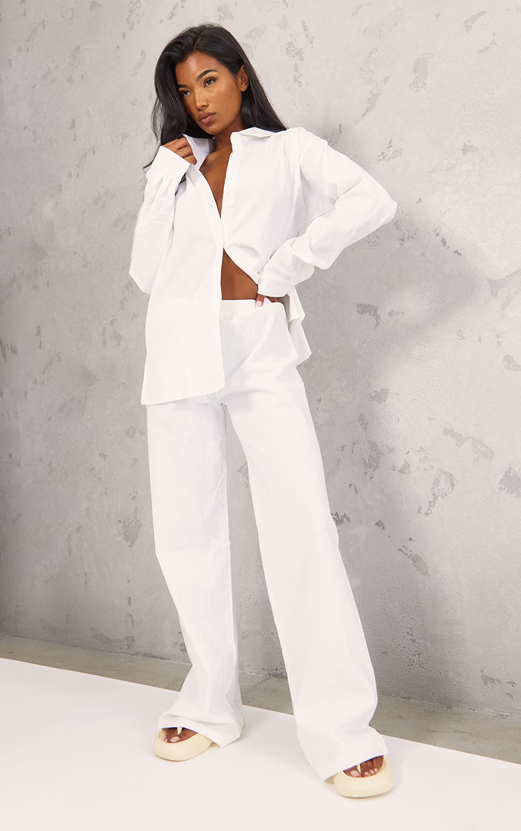 White Linen Look Oversize Button Up Shirt | PrettyLittleThing UK