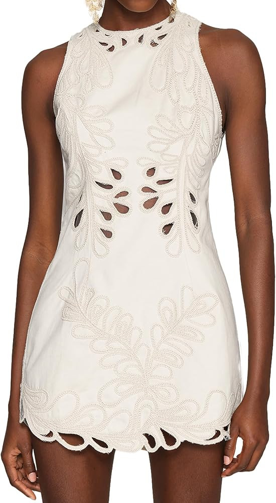 White Flowers Embroidery Dress Sleeveless Cut Out Mini Vacation Elegant Date Night | Amazon (US)