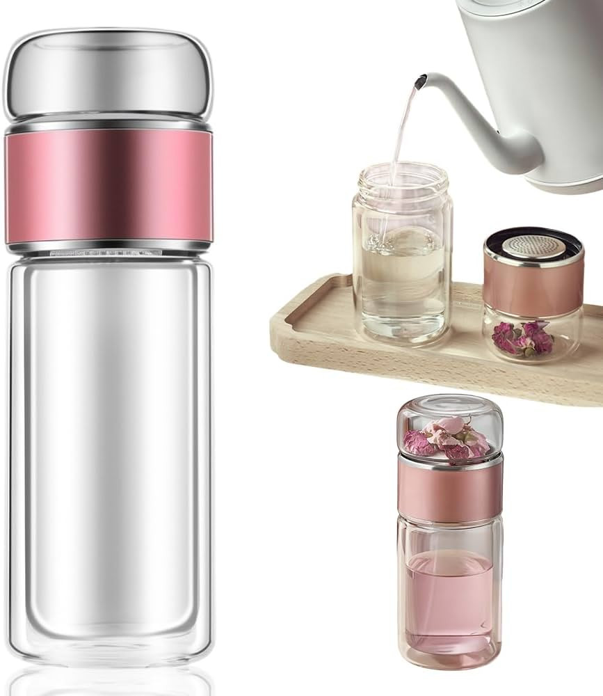 Double Walled Glass Tea Tumbler with Infuser, 17 Oz/500ml Portable Tea Infuser Bottle with Stainl... | Amazon (US)