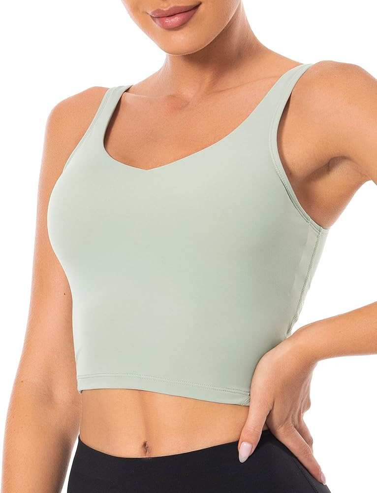 YUNOGA Women's Wirefree Padded Sports Bra Light Support Athletic Bra Workout Cropped Tank Tops | Amazon (US)