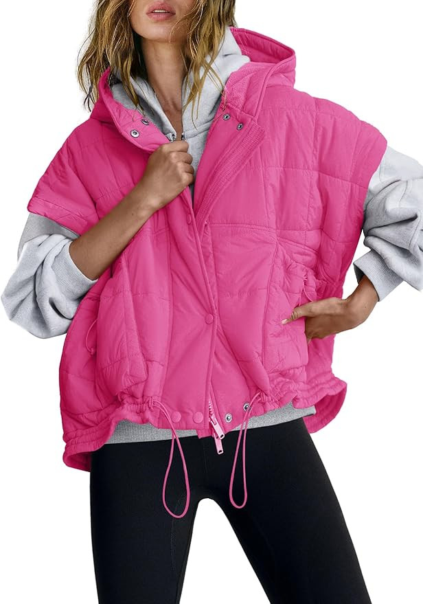 Panadila Womens Puffer Vest Oversized Sleeveless Quilted Jacket Zip Up Shacket with Hood Fall Win... | Amazon (US)