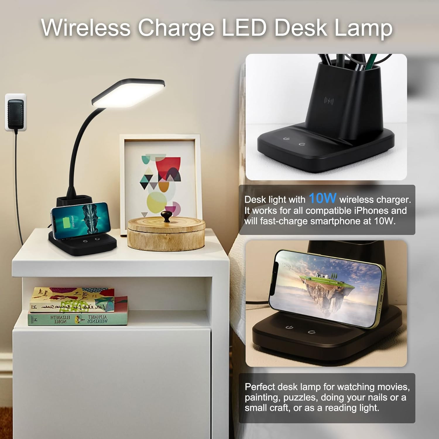 Sailstar LED Desk Lamp for Home Office with Wireless Charger, 3 Color Modes, Stepless Dimming, CR... | Amazon (US)