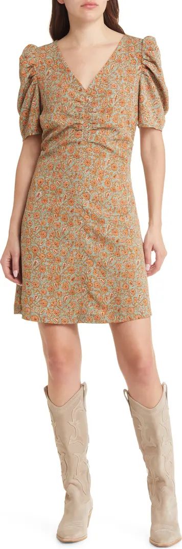 Paisley Ruched Puff Sleeve Dress | Nordstrom