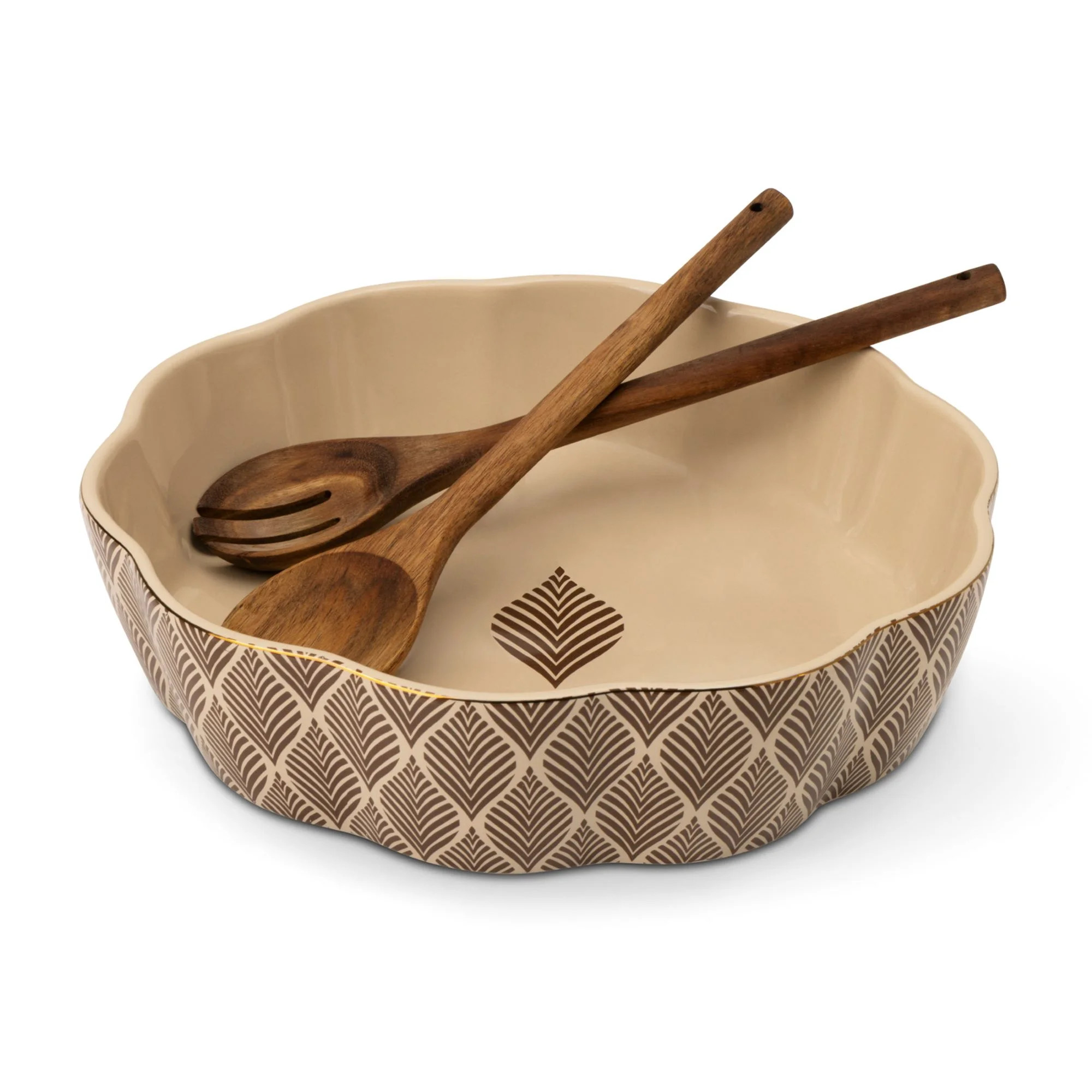 Thyme & Table 3-Piece Serving Bowl with Wooden Serving Spoon and Fork, Ocee Leaf | Walmart (US)