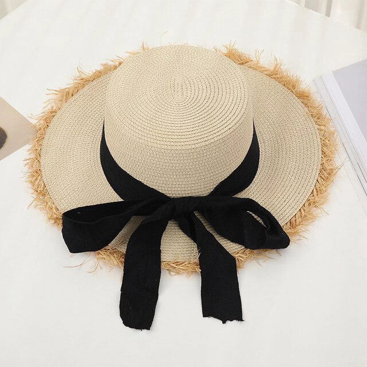 PIKADINGNIS New Summer Straw Hat Lace Beach Hats Women Korean Windproof Rope Travel Wide Brim Sun... | Walmart (US)
