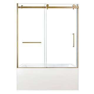 59.8 in. x 31.9 in. Acrylic Rectangular Alcove Soaking Bathtub with Left Drain in White/Brushed Brass | The Home Depot