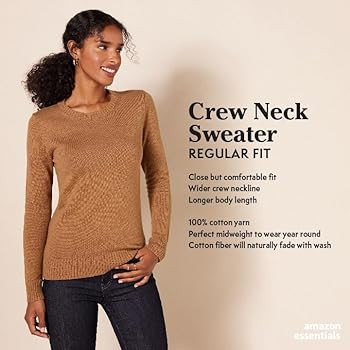 Amazon Essentials Women's 100% Cotton Crewneck Sweater (Available in Plus Size) | Amazon (US)