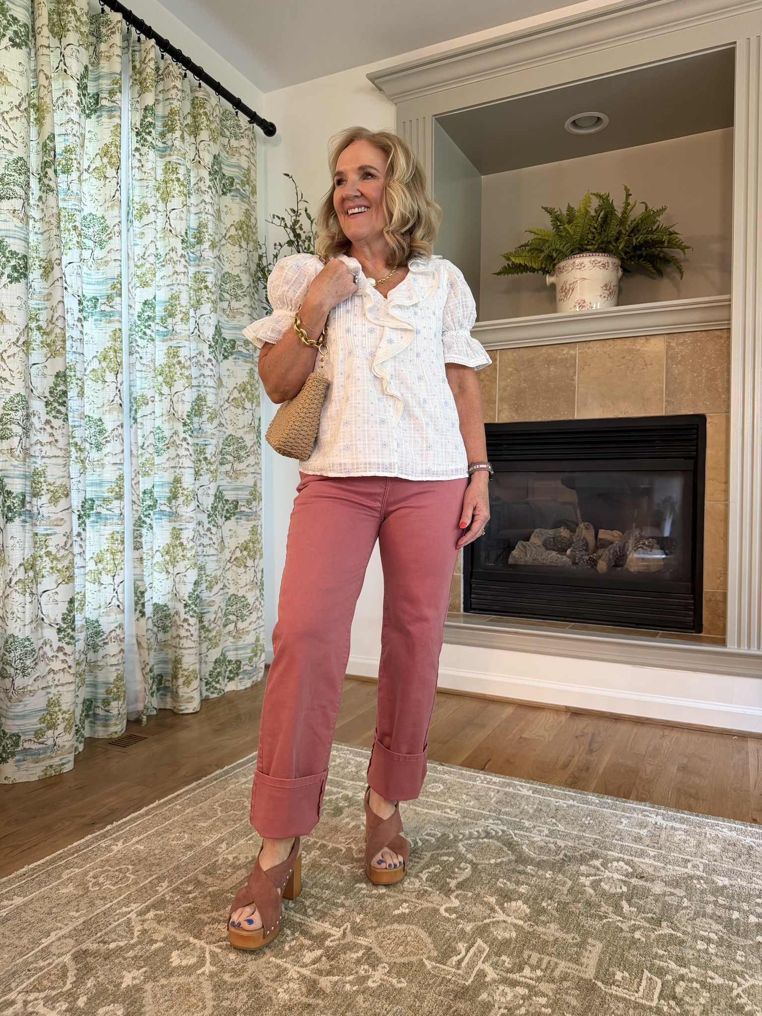 Blouse is so darling. Get your regular size 
Jeans I cuffed them I’m 5’3” but if you’re taller you can wear them regular 
I did size down to a 6 but get your regular size if you don’t want them fitted. 

Linking other kohls finds! 

#LTKOver40 #LTKSaleAlert #LTKPetite

#LTKOver40