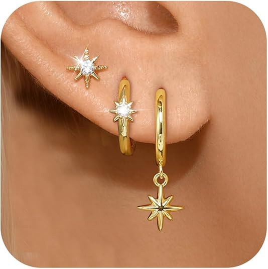 Angelady 14K Gold Huggie Hoop Earrings Set for Women, 3 Pairs Small Hoop Earring Stacks Hypoaller... | Amazon (US)