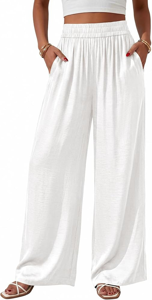 BTFBM Wide Leg Pants Woman Summer 2026 Pockets Dressy Flowy Lightweight Glitter Satin Palazzo Bea... | Amazon (US)