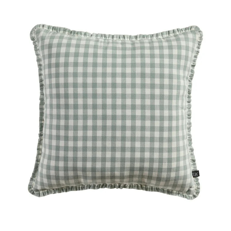 My Texas House 20" x 20" Dusty Green Gingham Plaid Reversible Decorative Pillow | Walmart (US)