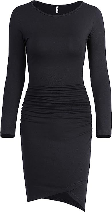 Missufe Women's Casual Long Sleeve Ruched Bodycon Sundress Irregular Sheath T Shirt Dress | Amazon (US)