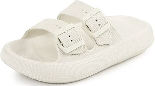 Weweya Slides Sandals for Women and Men Double Buckle Adjustable EVA Flat Sandals Beige Men Size 8.5 9 9.5 Women Size 9.5 10 10.5 | Amazon (US)