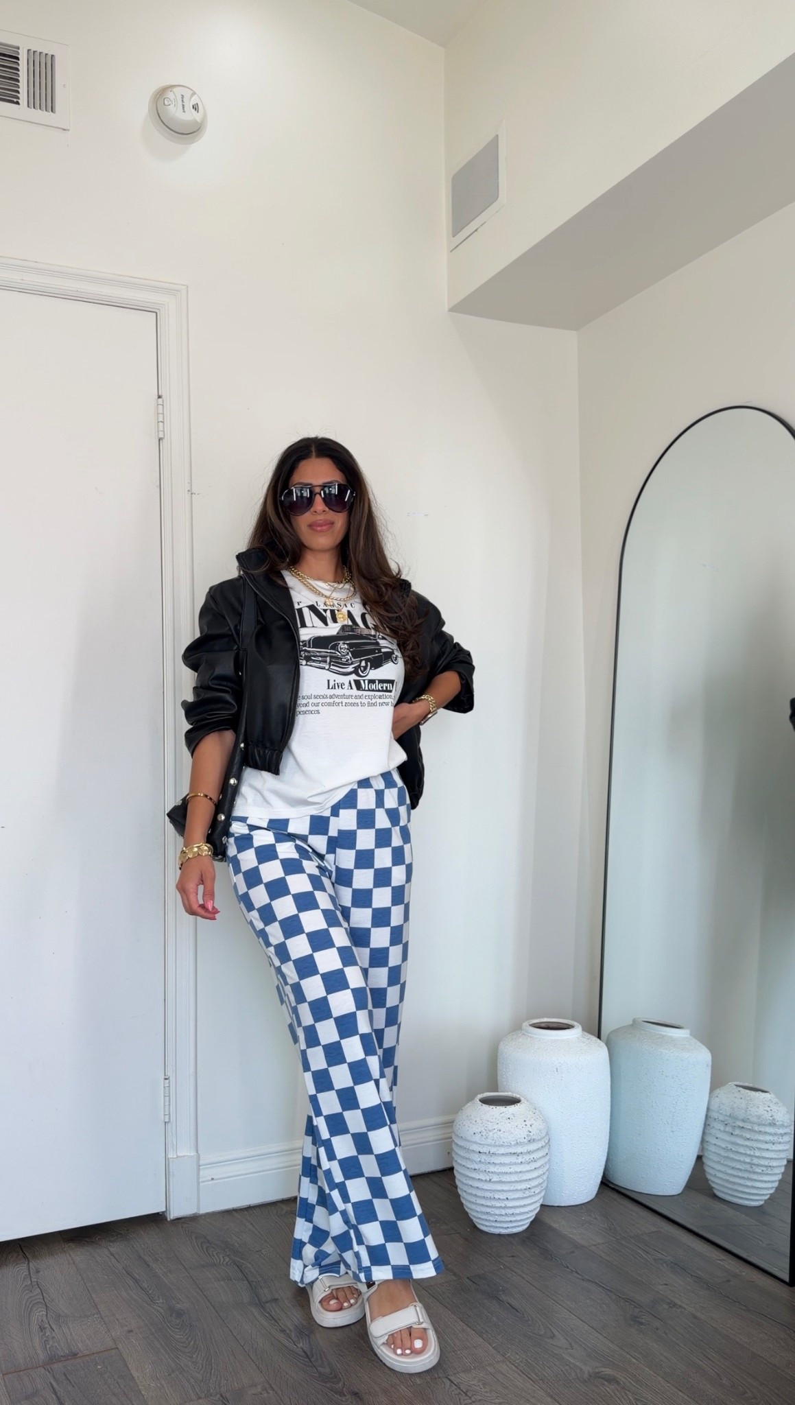 Casual and comfy everyday outfit! Wearing medium in the checkered pants, they are so cute and comfy and wearing large in the graphic tee 

#LTKootd #LTKMidsize #LTKSeasonal