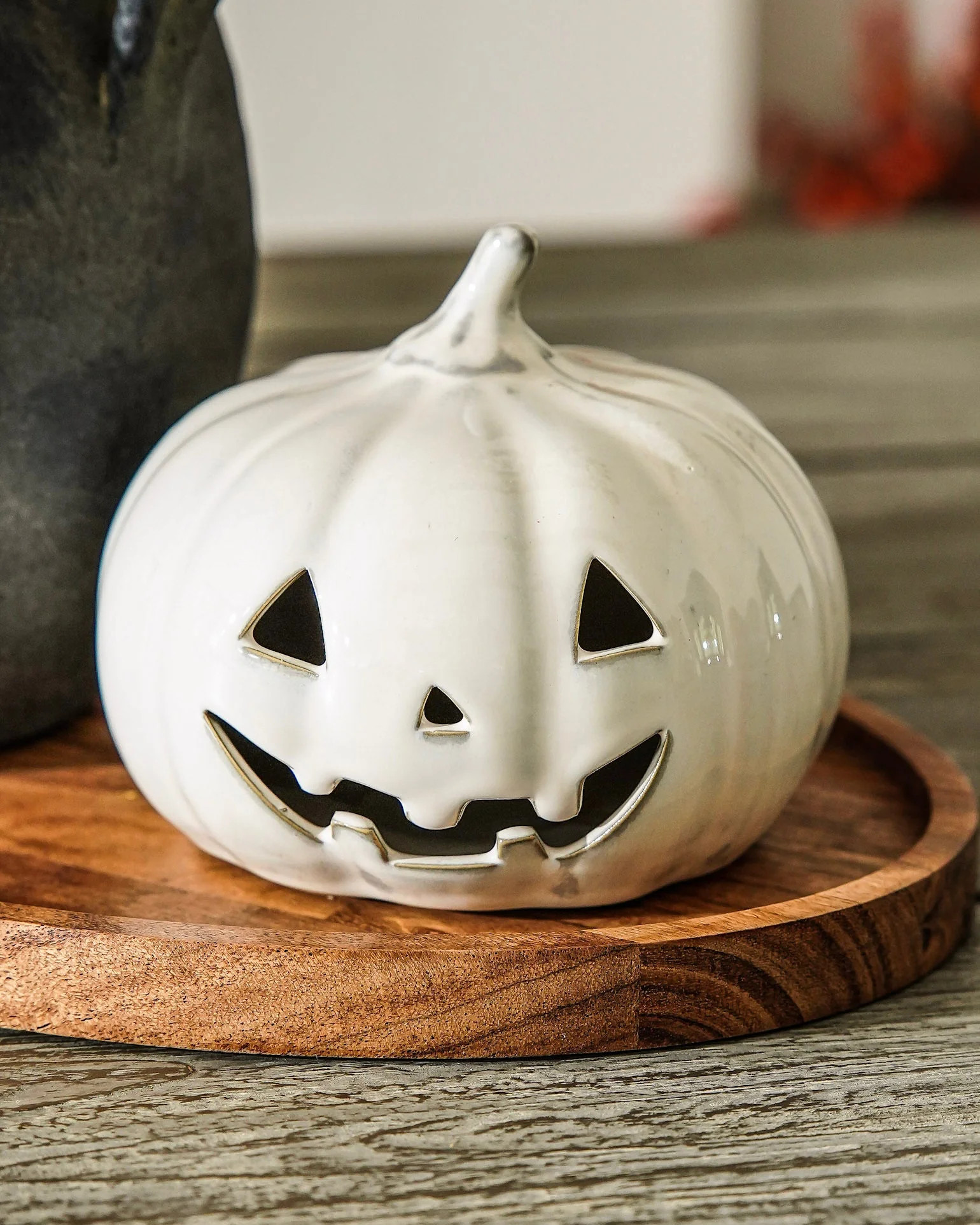 White Ceramic Pumpkin Jack-O\u2019-Lantern | Wide | MJHome