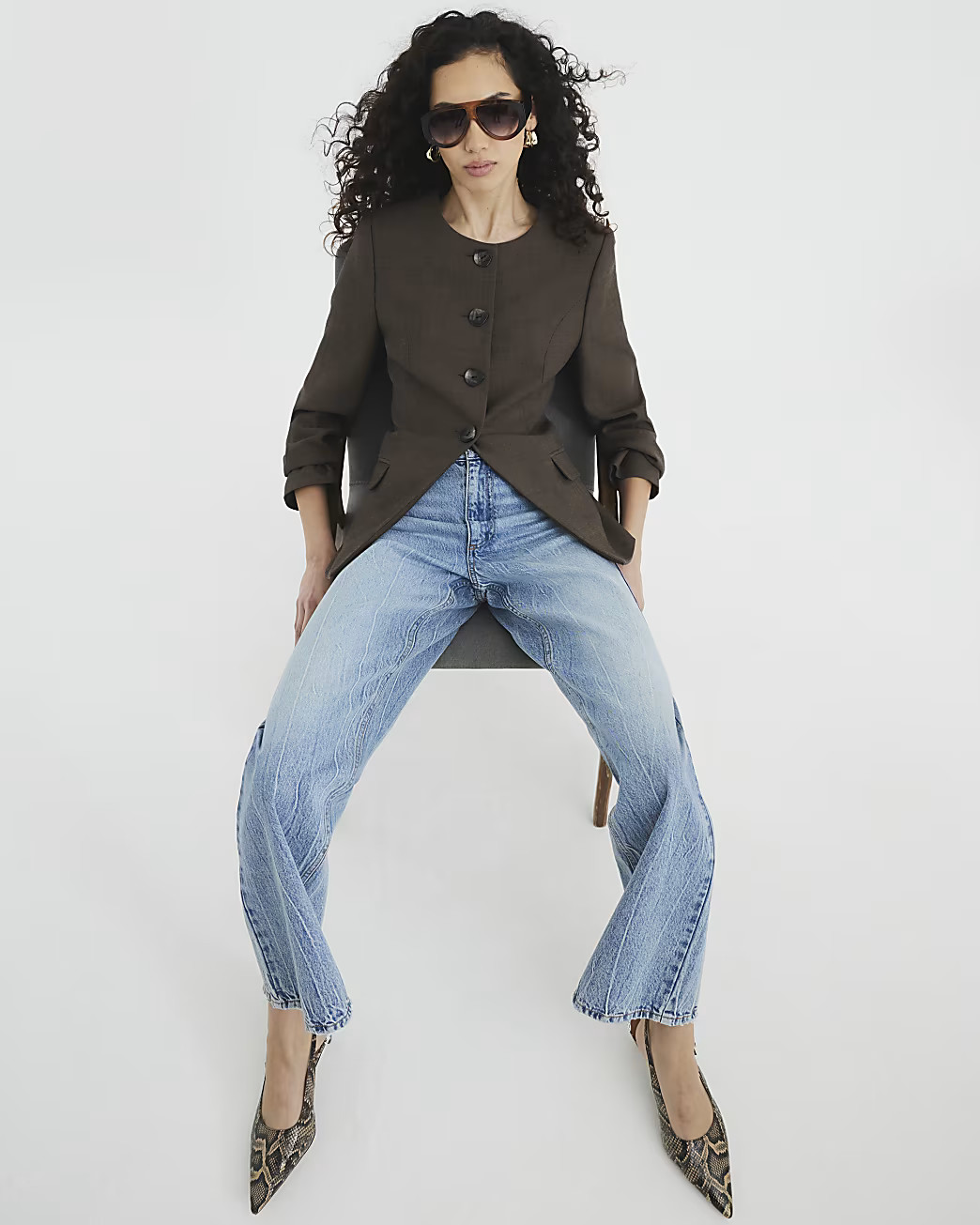 Brown Button Front Blazer | River Island UK & IE