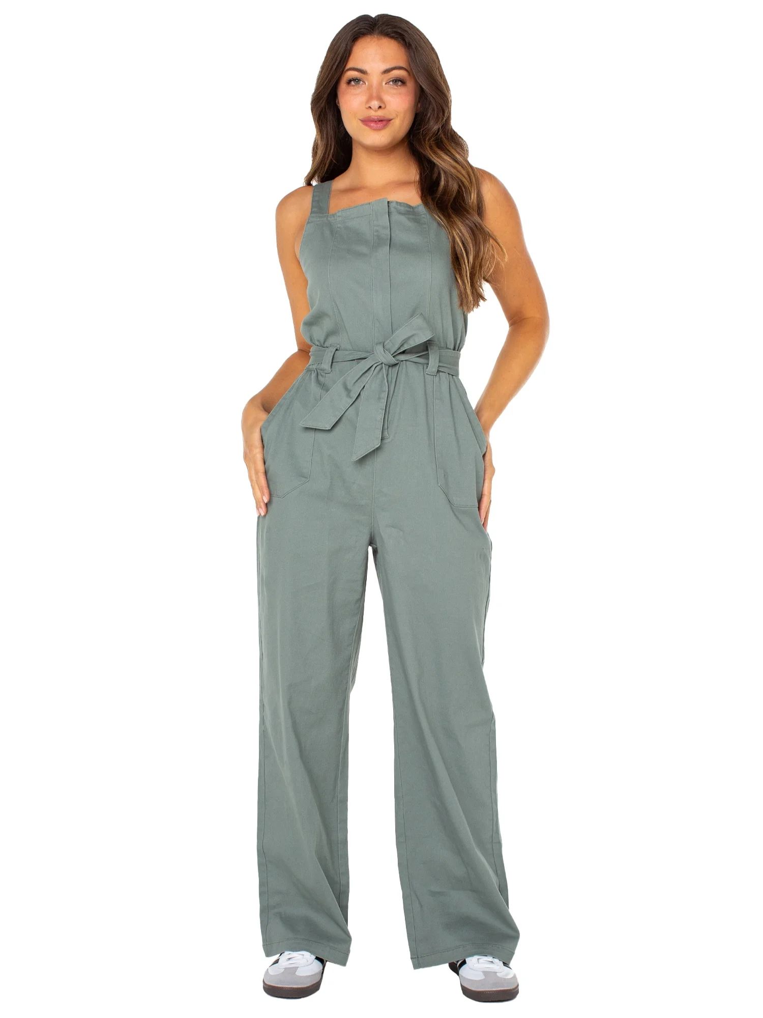 Celebrity Pink Women's Juniors Short Sleeve High Rise Wide Leg Denim Jumpsuit | Walmart (US)