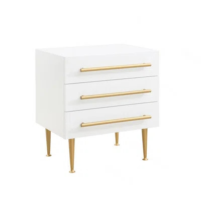 Modern Bedroom Furniture White Nightstand With Gold Accent, Wooden 3-Drawer Nightstand Bedside Table | Wayfair North America