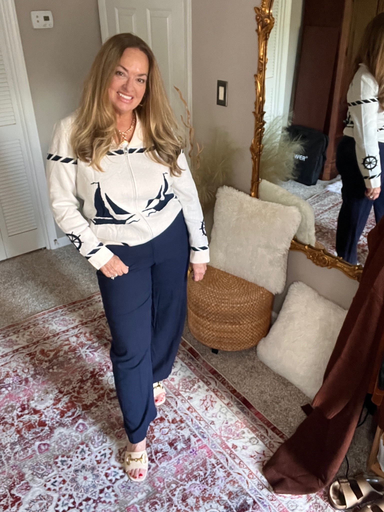 Zip shawl collar cardigan with sailboats and captain wheels. Love this nautical vibe that is so Americana.

#LTKgrwm #LTKootd #LTKTravel