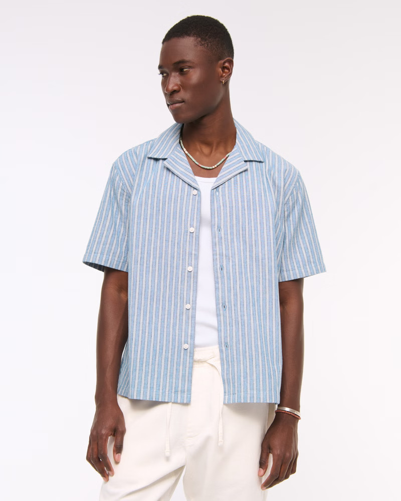 Men's Camp Collar Summer Linen-Blend Shirt | Men's New Arrivals | Abercrombie.com | Abercrombie & Fitch (US)