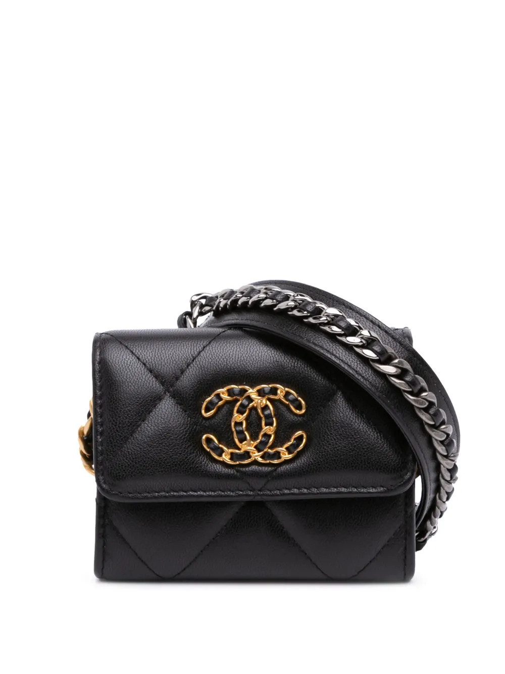 CHANEL Pre-Owned 2020 Lambskin 19 Flap Coin Purse With Chain crossbody bag - Black | Farfetch Global