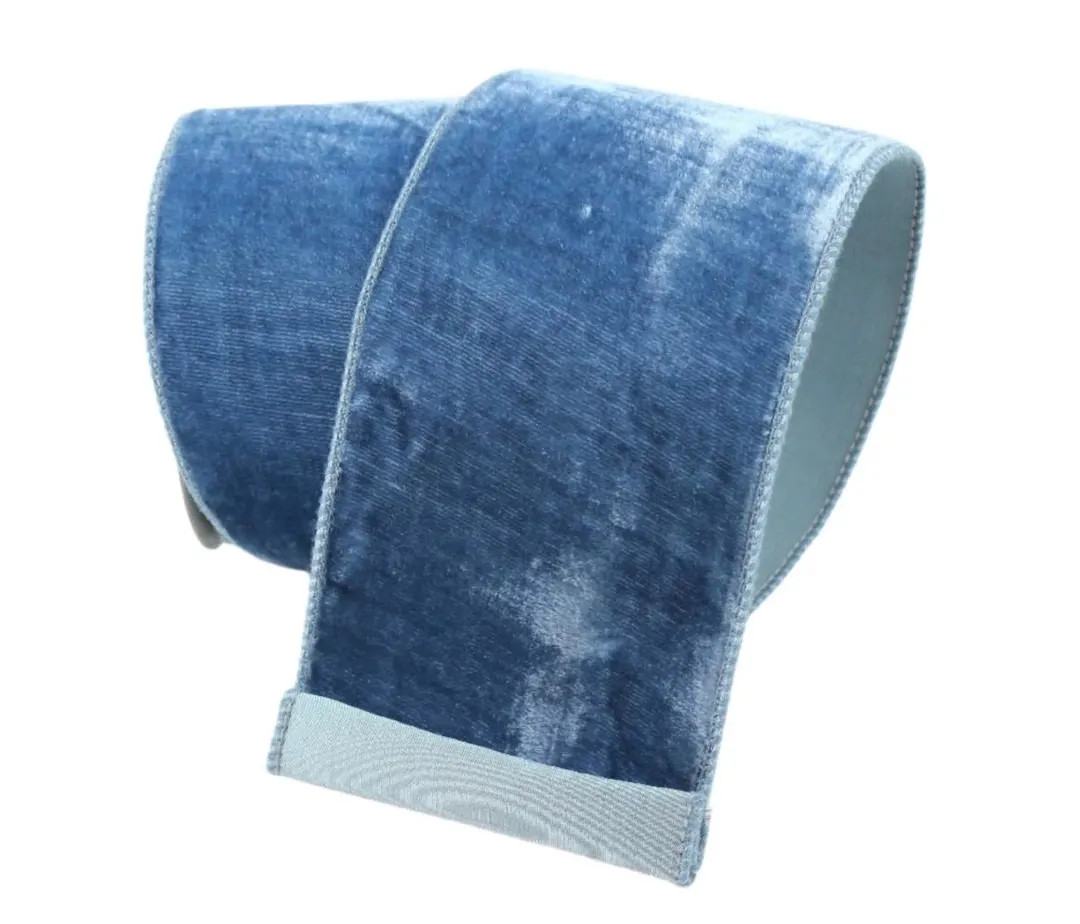 4” Steel Blue Velvet Farrisilk Designer Ribbon - Etsy | Etsy (US)