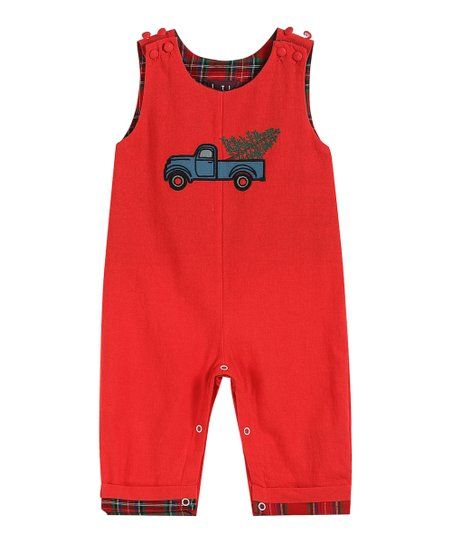 Red Pine Tree & Truck Smocked Overalls - Infant & Toddler | Zulily