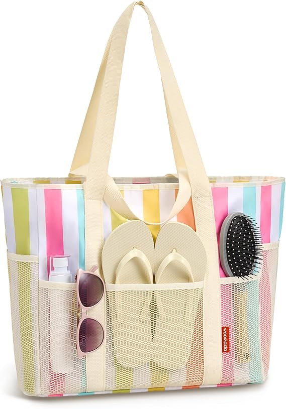 WOOMADA Large Mesh Beach Tote -Tote Bag for Towels & Vacation Essentials | Amazon (US)