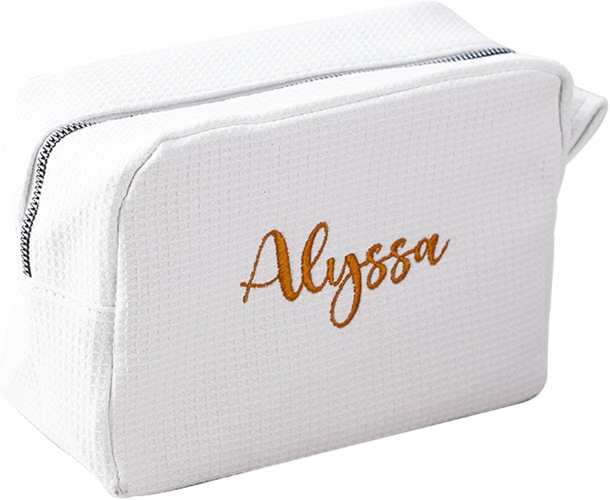 GOPHIE Personalized Embroidered Makeup Bag,Custom Waffle Fabric Cosmetic Pouch for Women, Travel ... | Amazon (US)