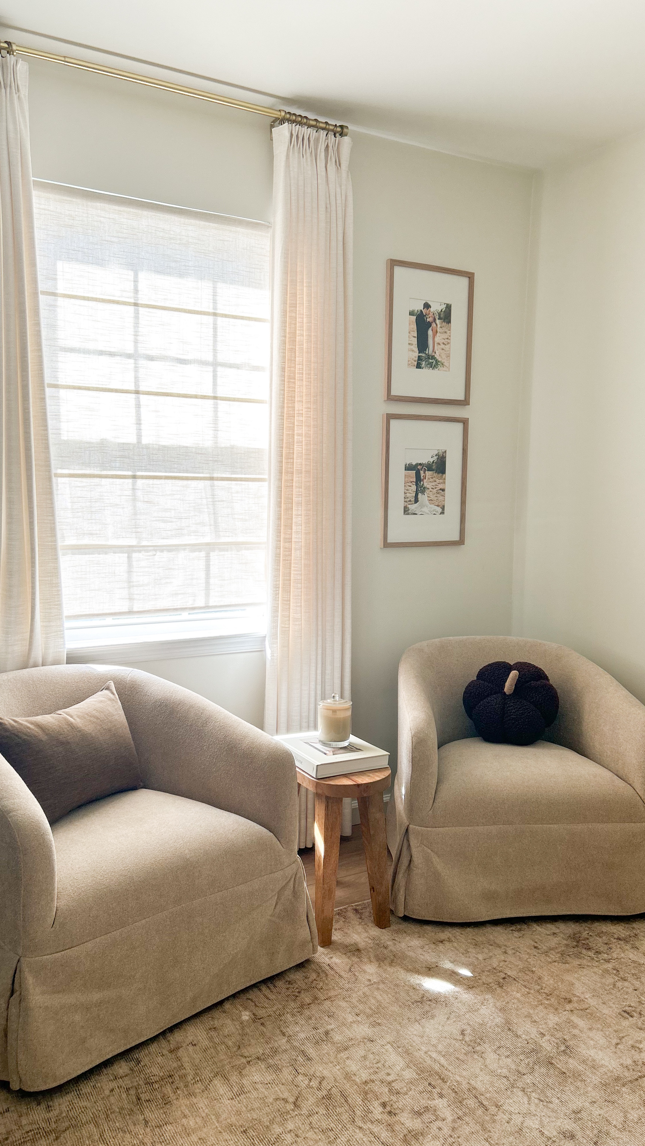 My dream chairs!! ☁️ Cozy season calls for a little fall refresh! 🍂 How stunning are the EllaGrace Slipcovered Chairs from @chitaliving ? (gifted 🫶) 

The details, the texture, and the sand color are perfection. I styled these stunning swivel chairs in this little corner of my home office and it’s feeling cozier in here already. 🤎

#LTKStyleTip #LTKHome