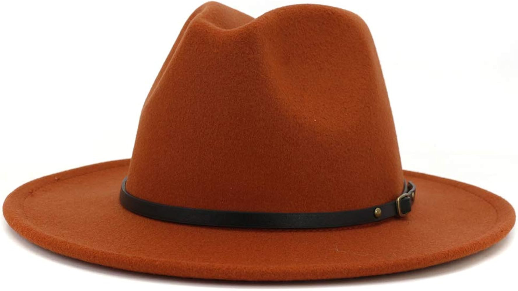 HUDANHUWEI Women's Classic Wide Brim Fedora Hat with Belt Buckle Felt Panama Hat | Amazon (US)