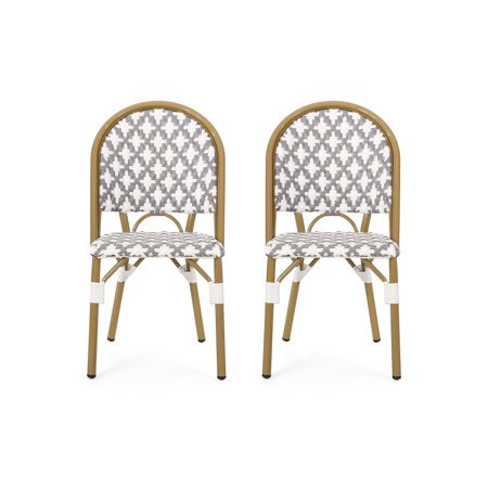 Brandon Outdoor French Bistro Chair, Set of 2, Gray, White, Bamboo Finish | Walmart (US)