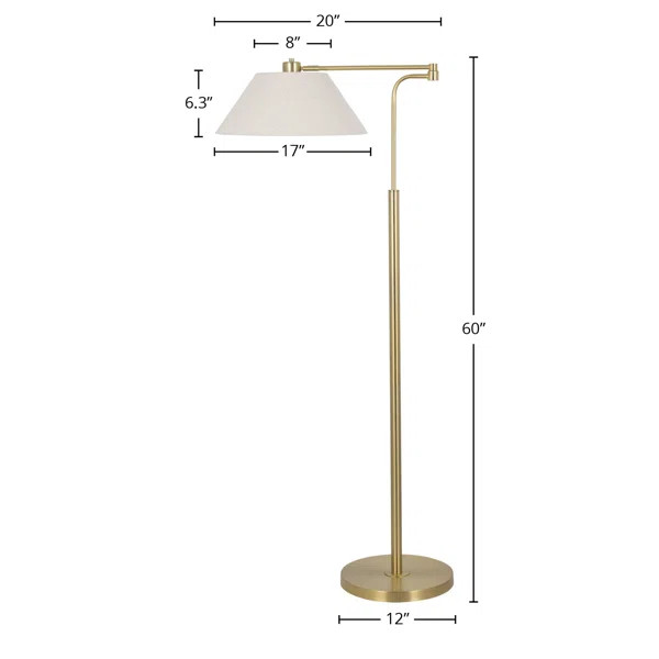 60" Metal Floor Lamp with Linen Shade, Pleating Brush Brass | Wayfair North America