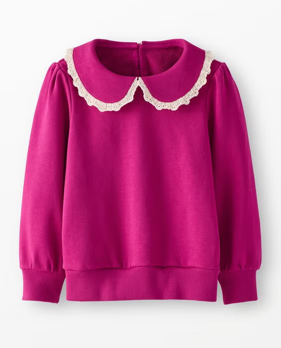 Girls' Pink Flambe French Terry Collared Sweatshirt in Mediumweight 100% Combed Cotton - Size Little Kids 4 by Hanna Andersson | Hanna Andersson
