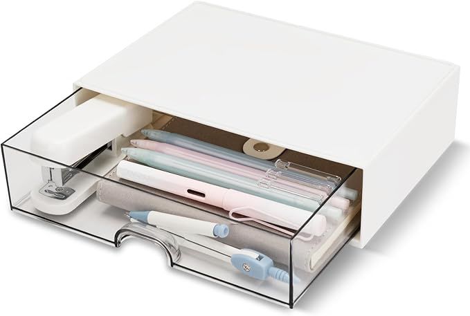 QIYVLOS Desk Organizer Drawer, Clear Plastic Desk Storage Box, Desktop Organization for Office Su... | Amazon (US)