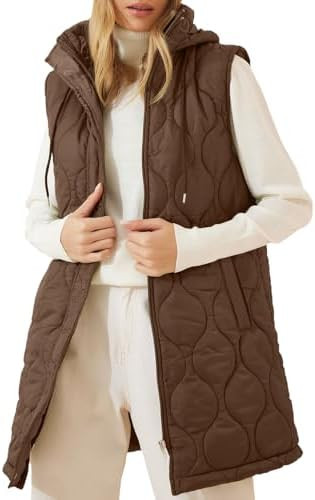 EVALESS Long Puffer Vest Women Sleeveless Hooded Puffer Jacket Lightweight Quilted Jackets Winter... | Amazon (US)
