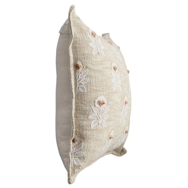 Sand Floral Embroidered Square Outdoor Throw Pillow with Flange, 18" | At Home