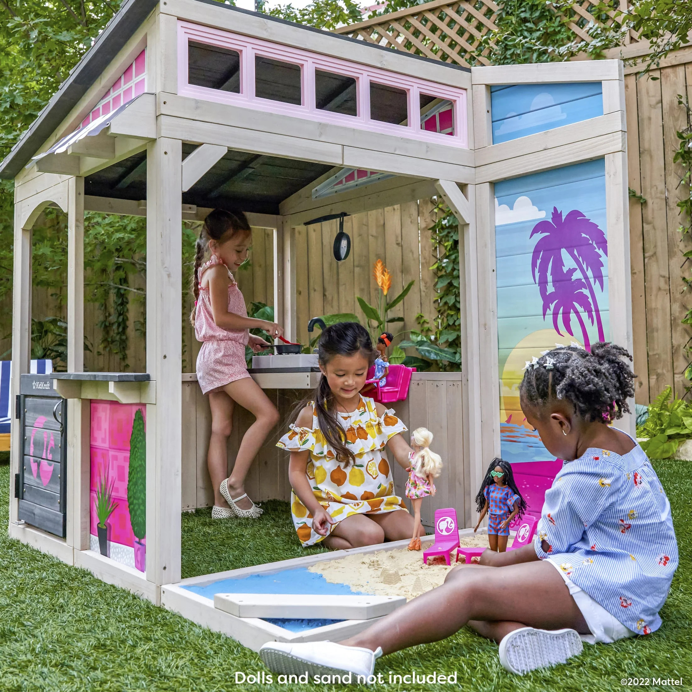 KidKraft Barbie™ Seaside Wooden Outdoor Playhouse with Attachable Doll Table and Chairs | Walmart (US)