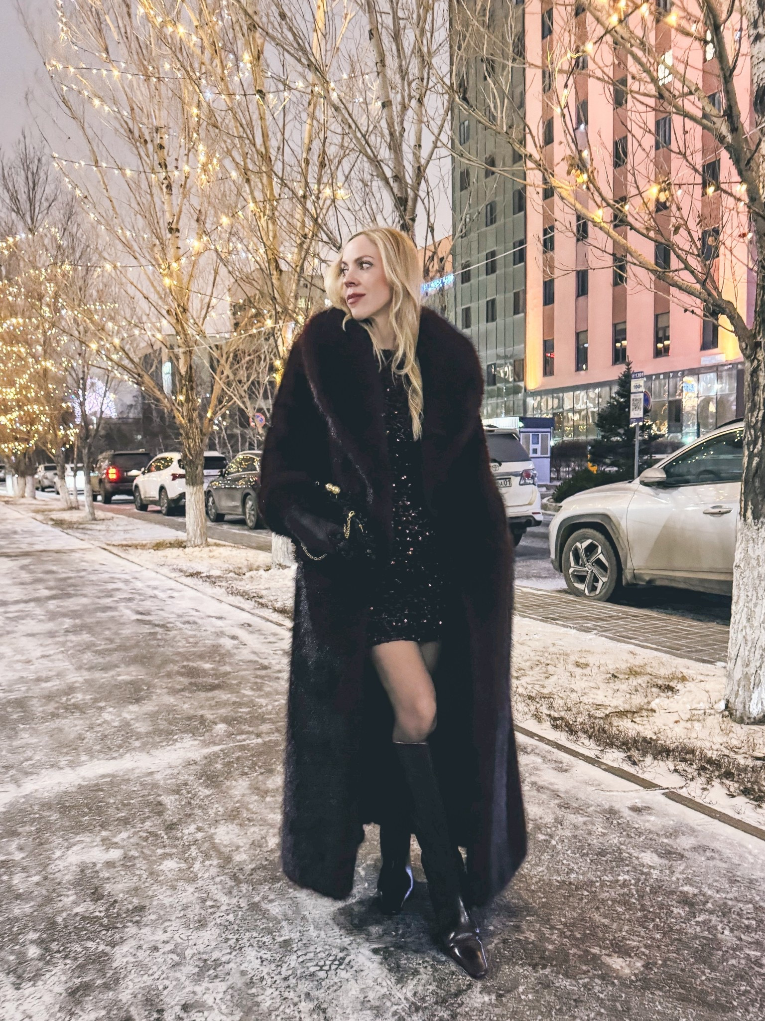 New Year’s Eve outfit, burgundy fur coat, sequin mini dress, sheer tights with tall boots, holiday party look

#LTKFindsUnder100 #LTKHoliday #LTKOver40
