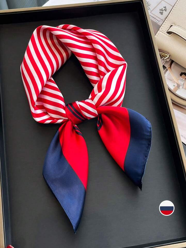 1pc Women's Striped Floral Print Silk-Like Square Scarf, Multifunctional Neck Scarf For Bag Or Dr... | SHEIN