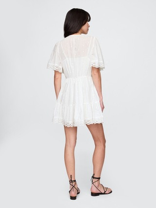 Flutter-Sleeve Eyelet Mini Dress | Gap (US)