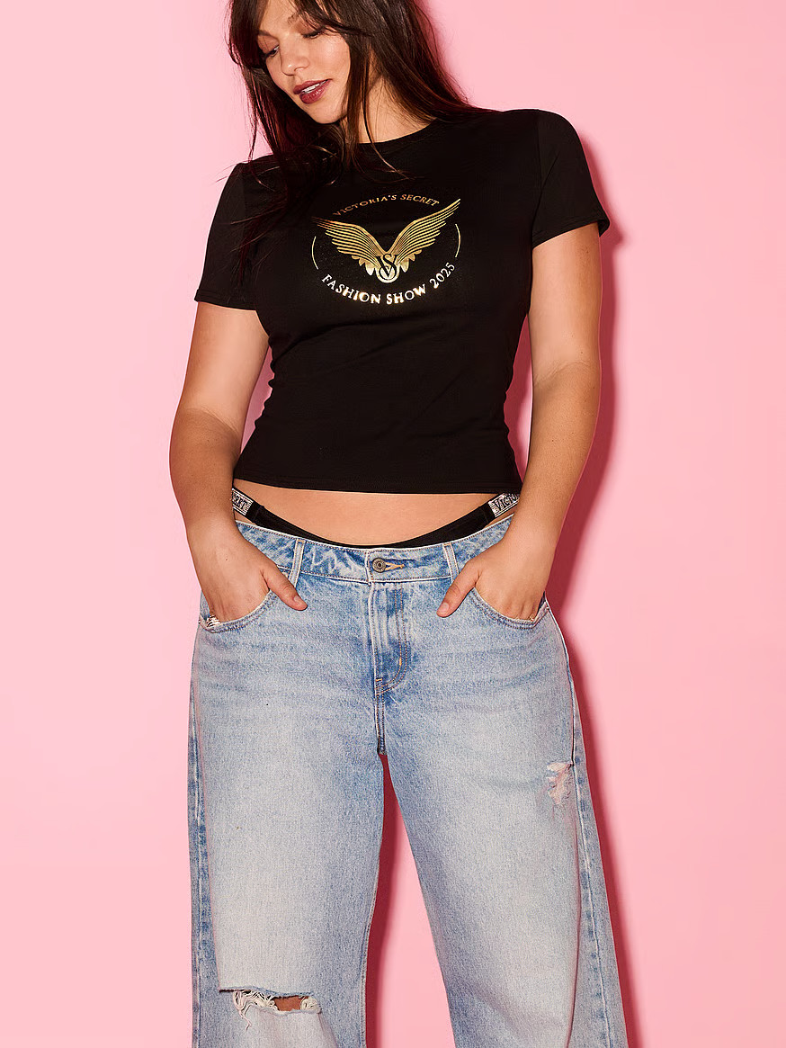 Buy Stretch Cotton Fitted Tee, Pure Black - Order Tops online - Victoria's Secret | Victoria's Secret (US / CA )