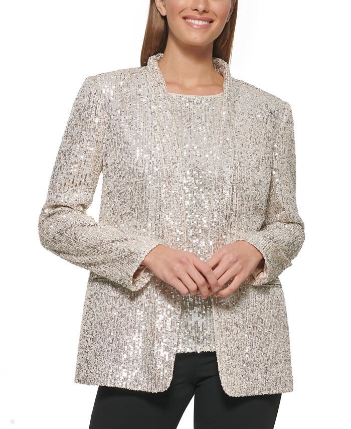 DKNY Women's Sequined Shawl-Collar Open-Front Jacket & Reviews - Jackets & Blazers - Women - Macy... | Macys (US)