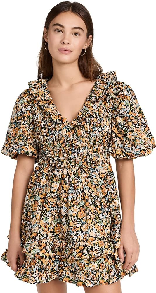 English Factory Women's Plunge V Smocked Cotton Floral Mini Dress | Amazon (US)