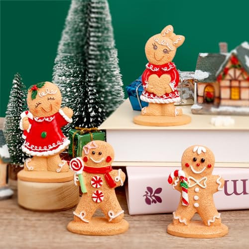 Hiawbon 4PCS Gingerbread Man Figurines, Christmas Gingerbread Man Ornaments, Resin Figurines Ornaments, Xmas Decor for Christmas Decoration Gifts | Amazon (US)